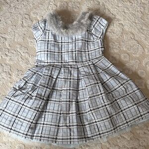 Janie and Jack Checkered Dress with Faux Fur Trim